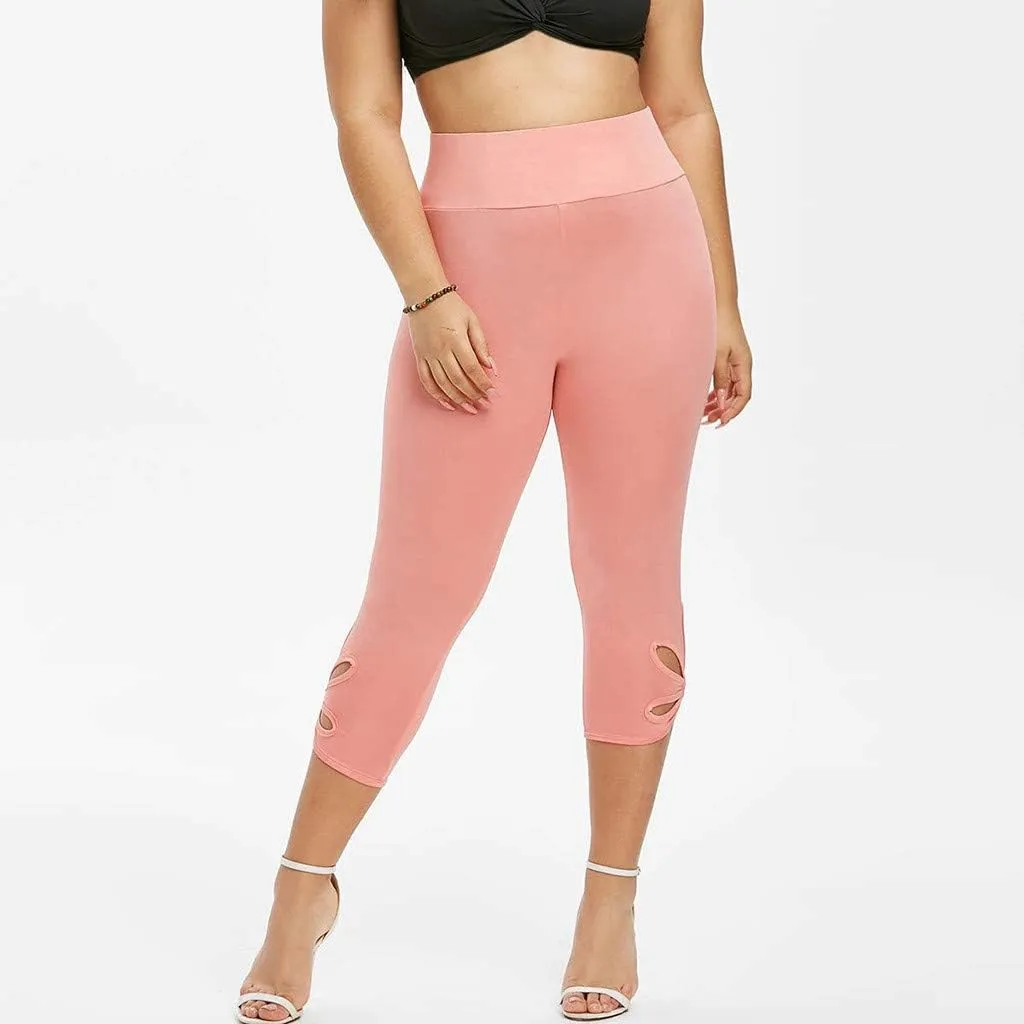 Plus Size Leggings for Women Elastic Waist Workout Yoga Pants Casual Solid Capri Pants Fashion Ladies Cropped Pants