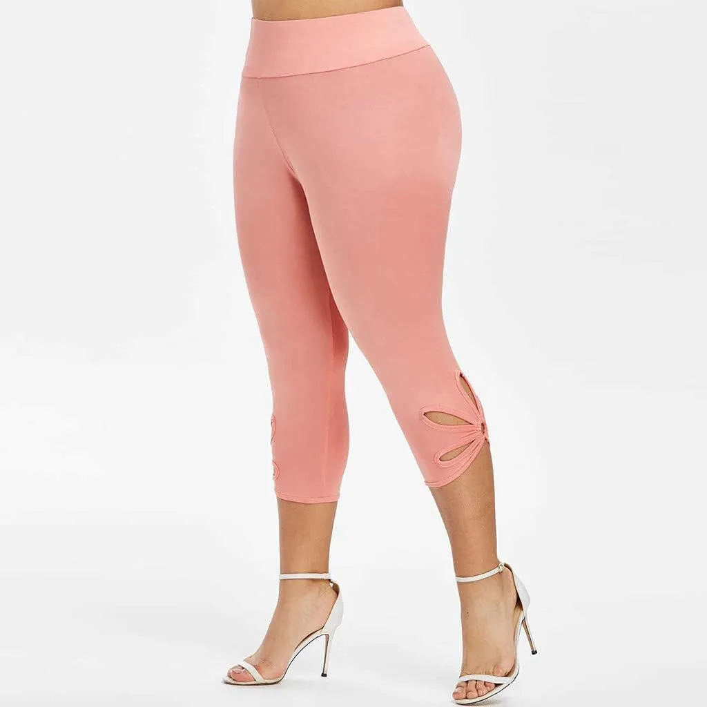 Plus Size Leggings for Women Elastic Waist Workout Yoga Pants Casual Solid Capri Pants Fashion Ladies Cropped Pants