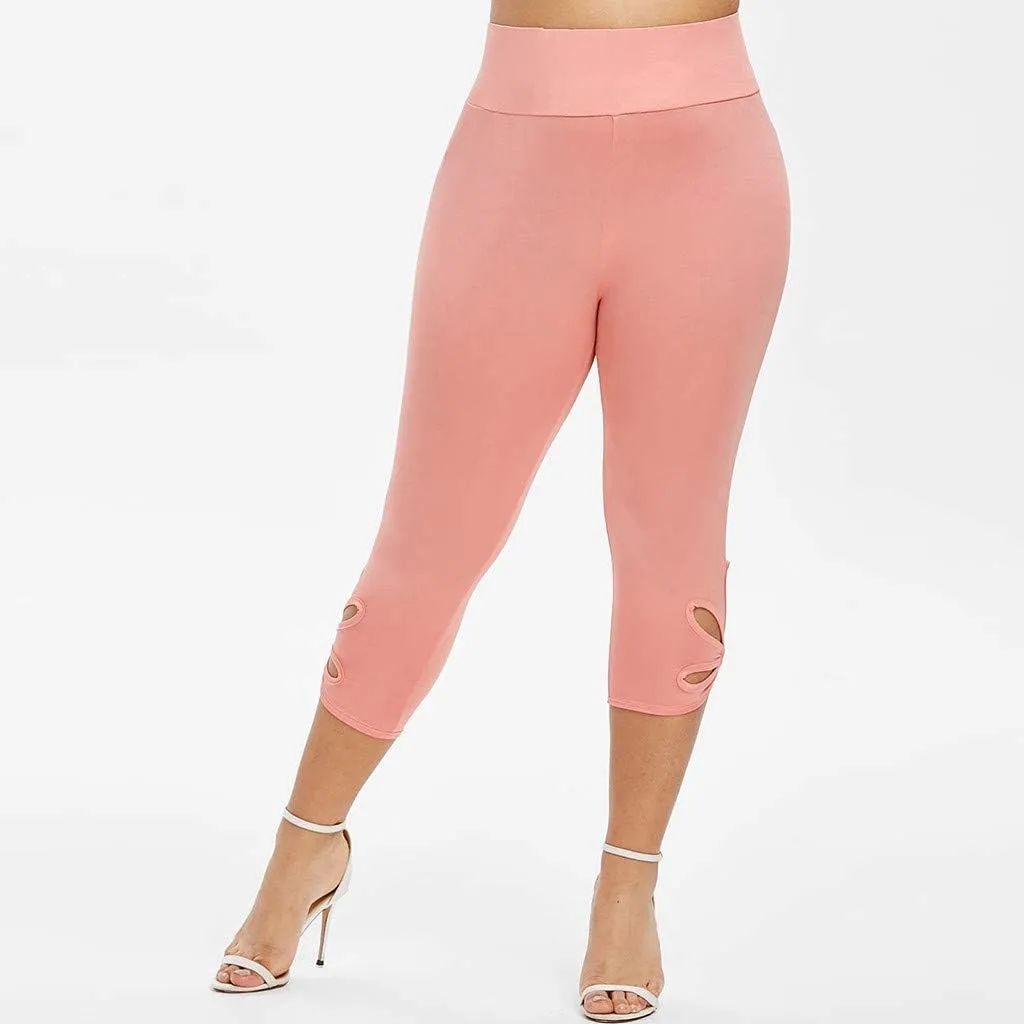 Plus Size Leggings for Women Elastic Waist Workout Yoga Pants Casual Solid Capri Pants Fashion Ladies Cropped Pants