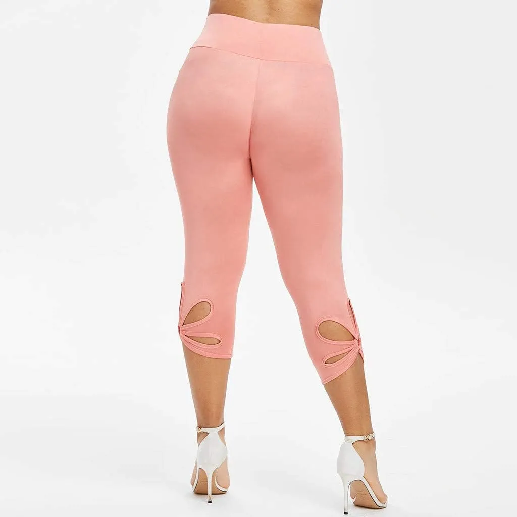 Plus Size Leggings for Women Elastic Waist Workout Yoga Pants Casual Solid Capri Pants Fashion Ladies Cropped Pants