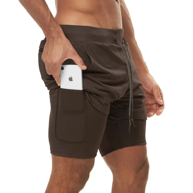Plus Size Running Shorts Men 2 In 1 Short Pant Gyms Fitness Built-in Pocket Jogger Shorts Man Training Athletic Shorts