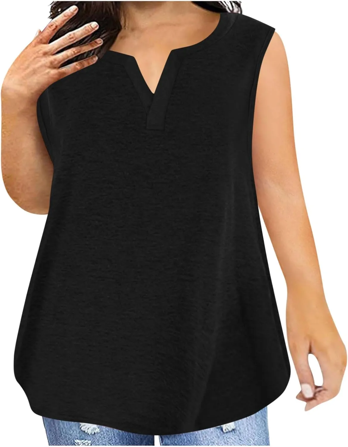 Plus Size Tank Tops for Women Cute V Neck Sleeveless Shirts Trendy Summer Oversized Blouses Casual Loose Fit Tunics