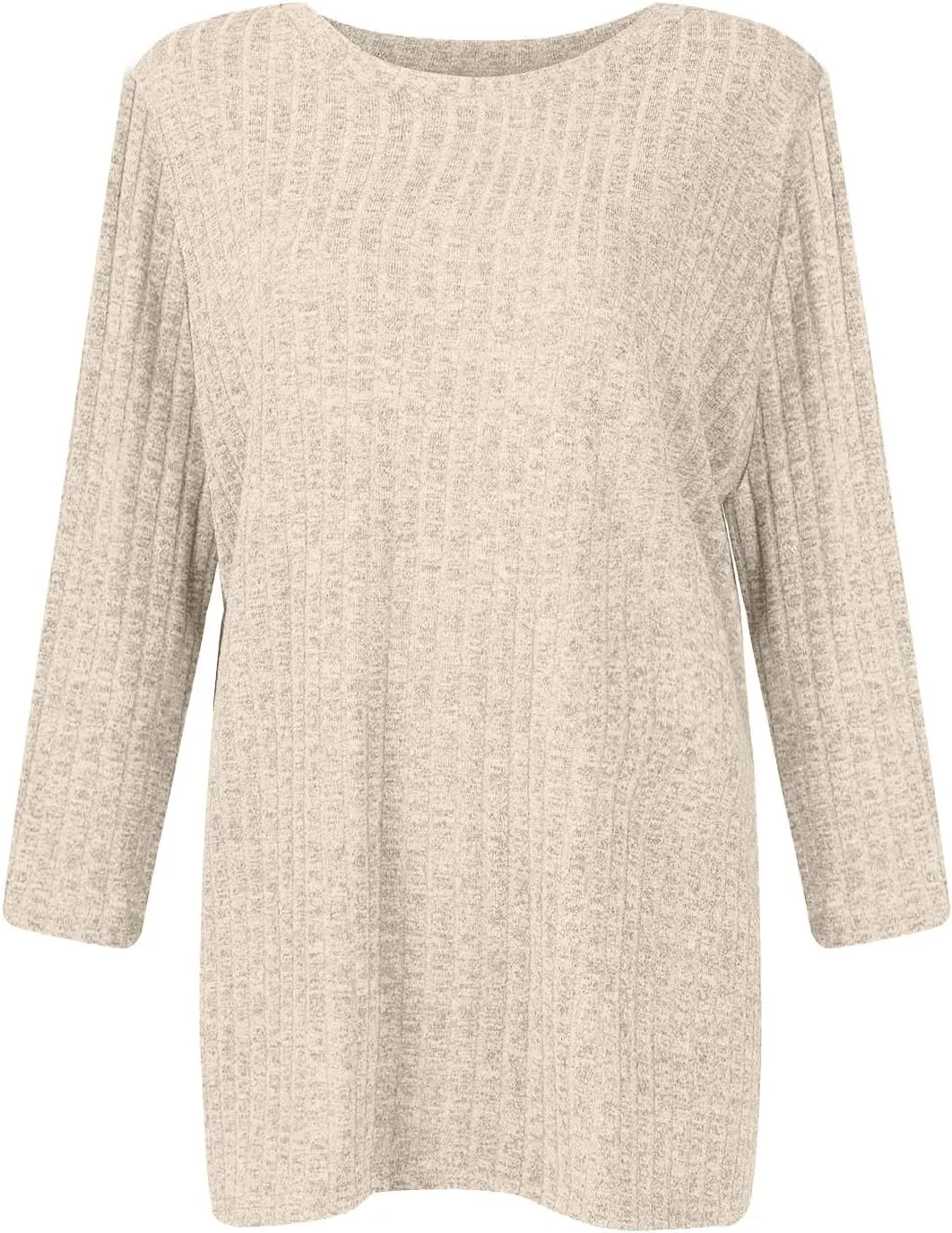 Plus Size Tops for Women 3/4 Sleeve Winter Ribbed Knit Oversized Shirts Light Sweaters Sweatshirts 2024