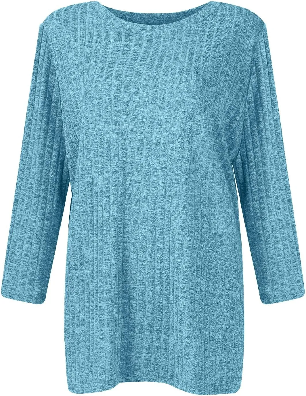 Plus Size Tops for Women 3/4 Sleeve Winter Ribbed Knit Oversized Shirts Light Sweaters Sweatshirts 2024
