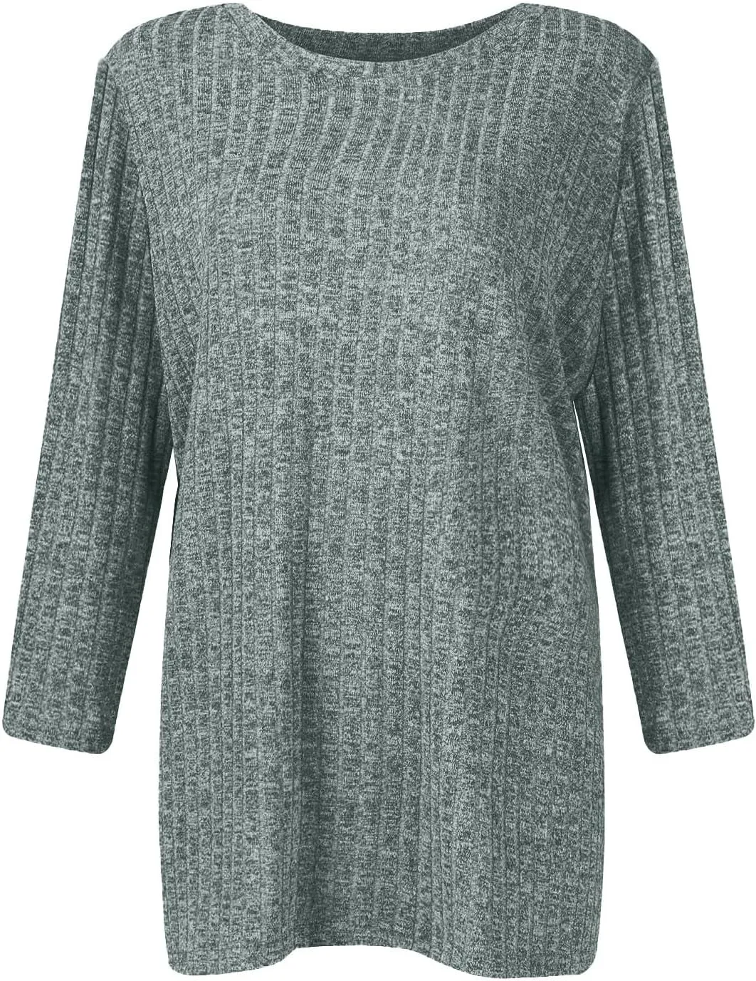 Plus Size Tops for Women 3/4 Sleeve Winter Ribbed Knit Oversized Shirts Light Sweaters Sweatshirts 2024