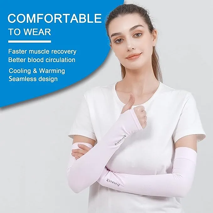 ProtectX Cooling UV Protection 6 Color Thumb-Hole Arm Sleeves for Men & Women - Breathable, Moisture-Wicking, Compression