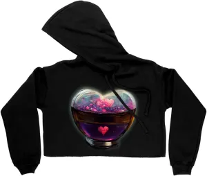 Red Heart Women's Cropped Fleece Hoodie - Hearts Cropped Hoodie for Women - Graphic Hooded Sweatshirt