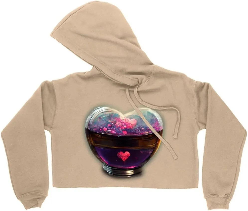Red Heart Women's Cropped Fleece Hoodie - Hearts Cropped Hoodie for Women - Graphic Hooded Sweatshirt
