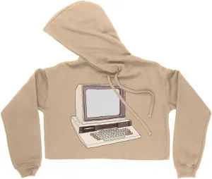 Retro Computer Women's Cropped Fleece Hoodie - Vintage Cropped Hoodie for Women - Graphic Hooded Sweatshirt