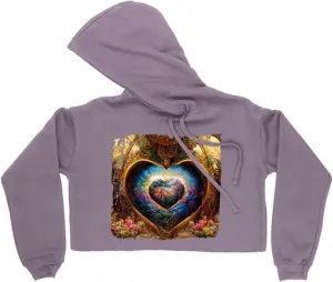 Romantic Print Women's Cropped Fleece Hoodie - Cute Cropped Hoodie for Women - Illustration Hooded Sweatshirt