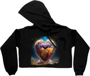 Romantic Women's Cropped Fleece Hoodie - Heart Cropped Hoodie for Women - Colorful Art Hooded Sweatshirt