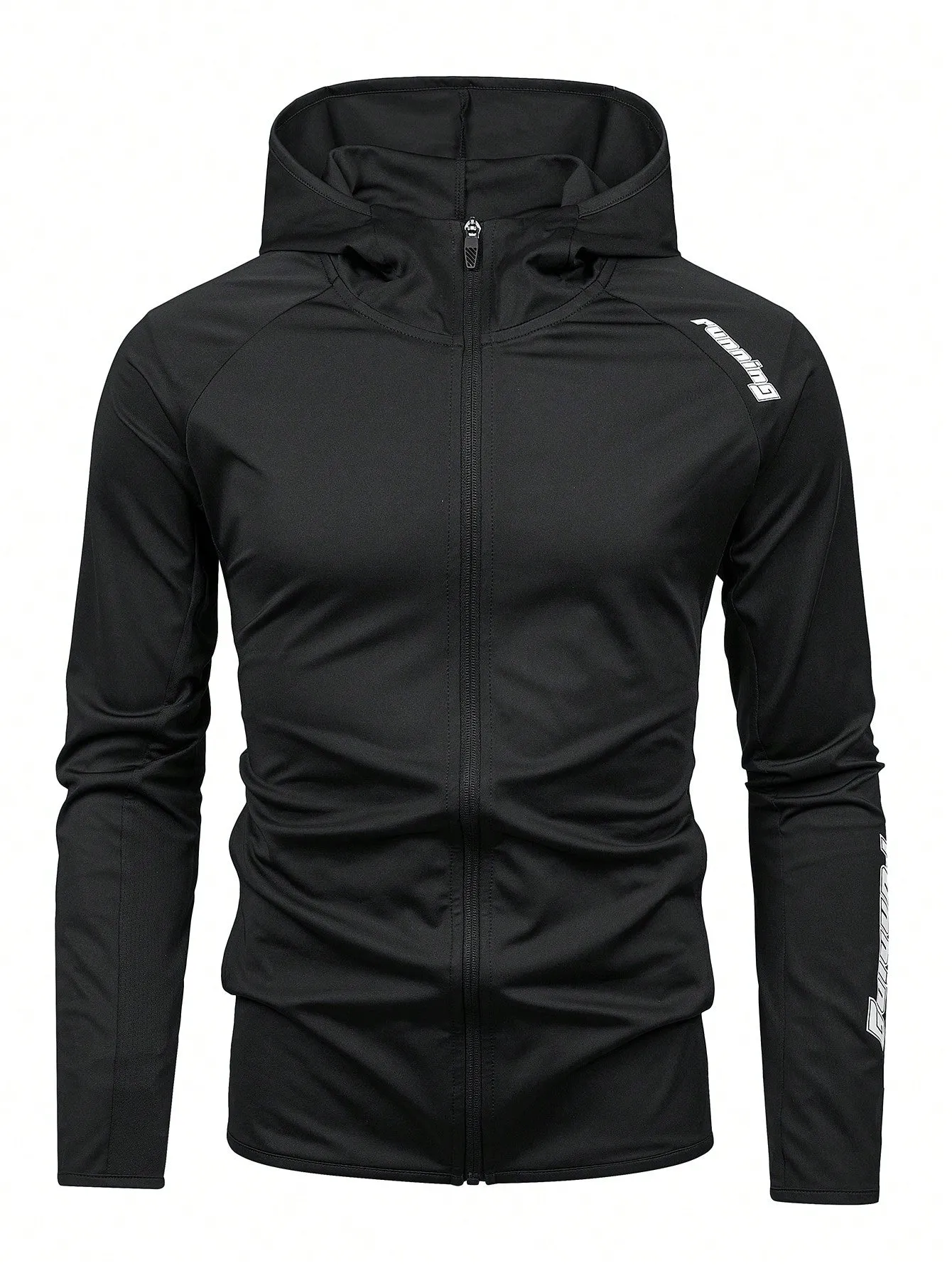 Running Men Letter Graphic Zip Up Hooded Sports Jacket