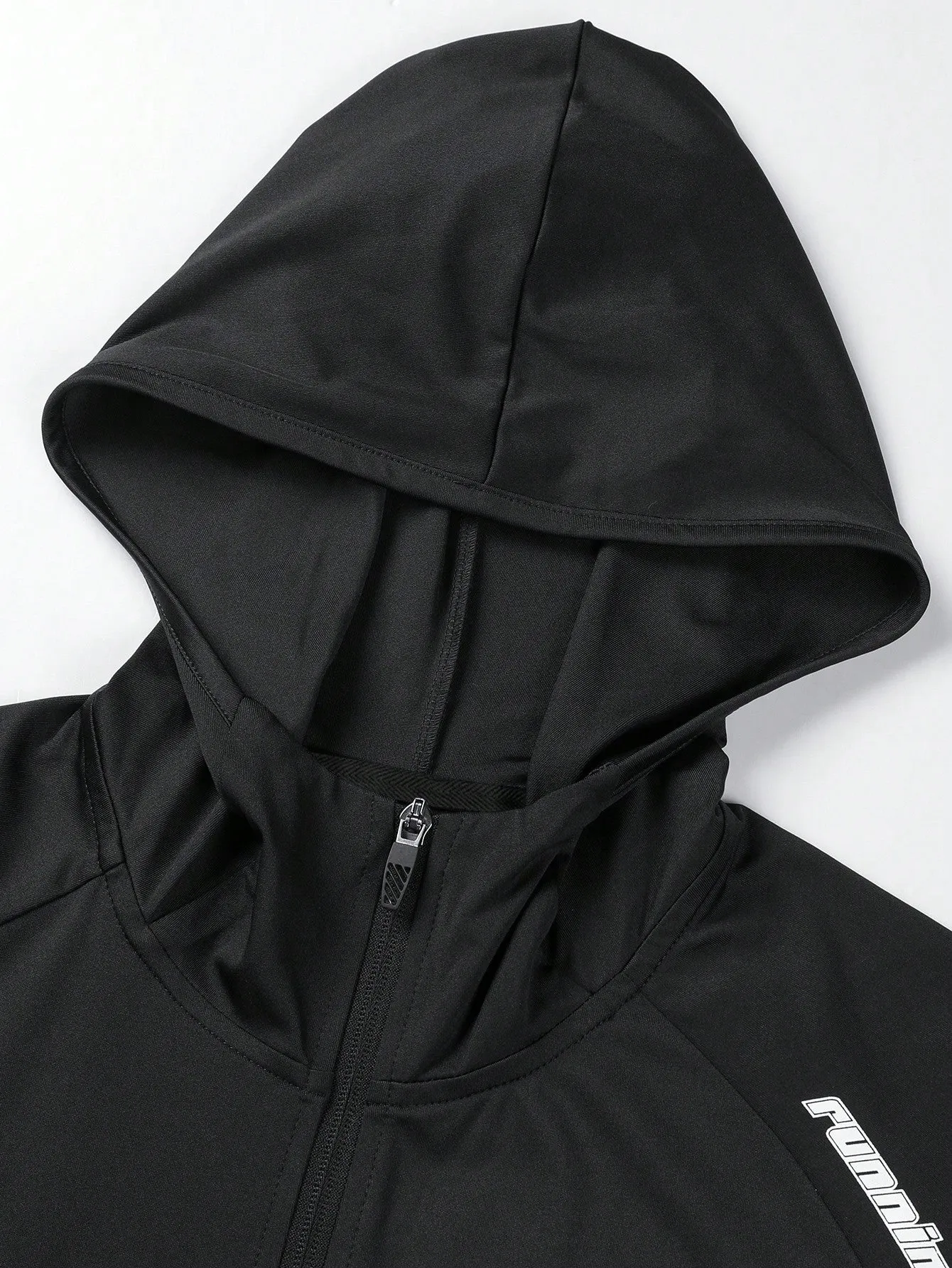 Running Men Letter Graphic Zip Up Hooded Sports Jacket