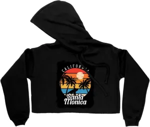 Santa Monica Women's Cropped Fleece Hoodie - Beach Cropped Hoodie for Women - Printed Hooded Sweatshirt