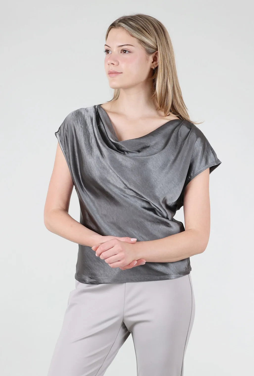 Sateen Cowl Top, Charcoal