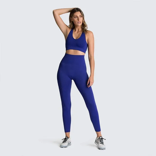 Seamless Gym Set Nylon Woman Sportswear 2 Piece Exercise Leggings Padded Sports Bras Women Fitness Wear Yoga Sets Sports Suits L