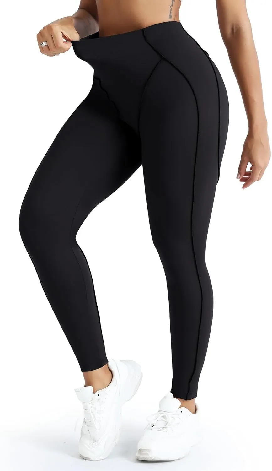 SEASUM Butt Lifting Leggings for Women High Waisted Workout Gym Compression Tummy Control Exposed Lined Seams Yoga Pants