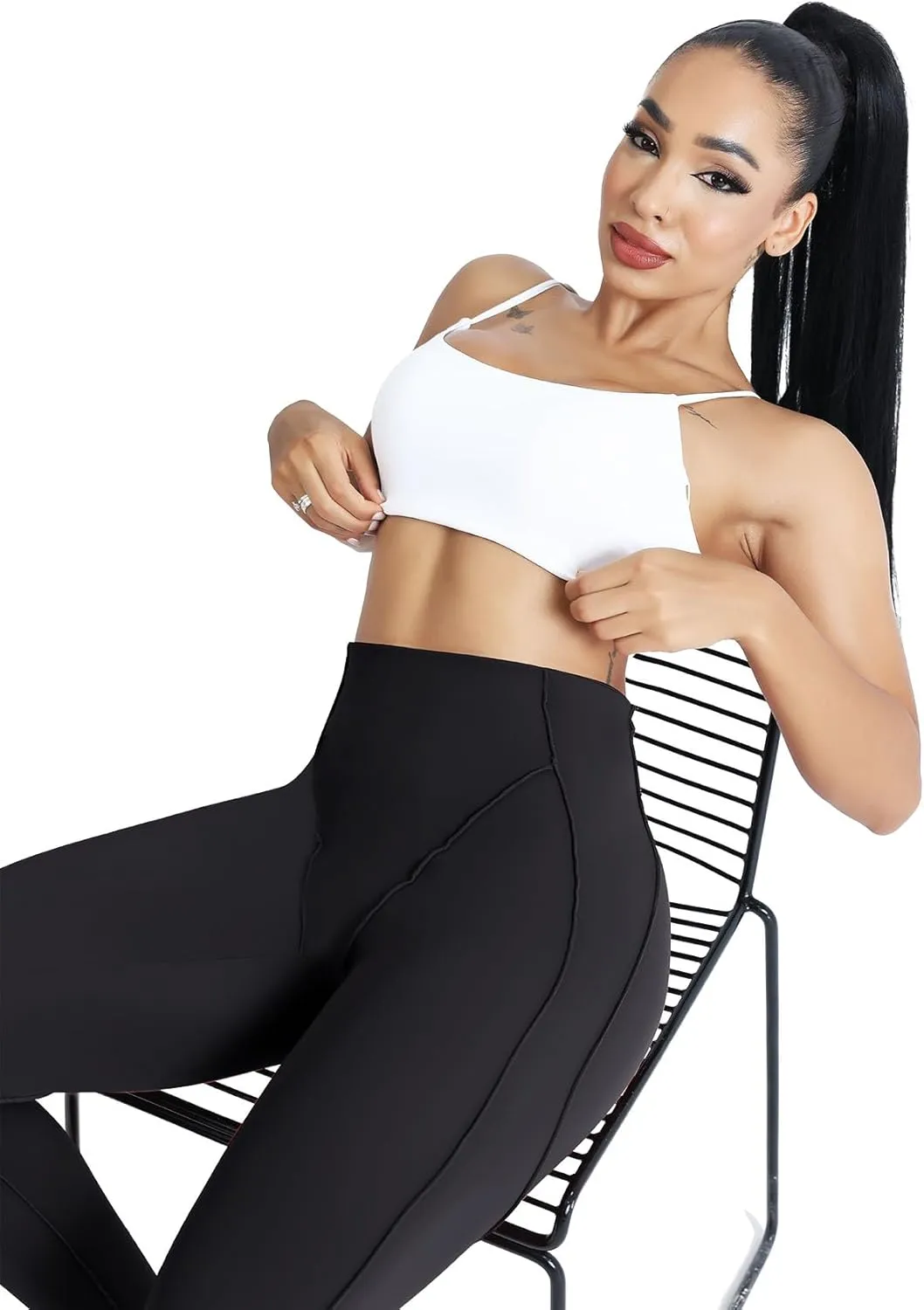SEASUM Butt Lifting Leggings for Women High Waisted Workout Gym Compression Tummy Control Exposed Lined Seams Yoga Pants