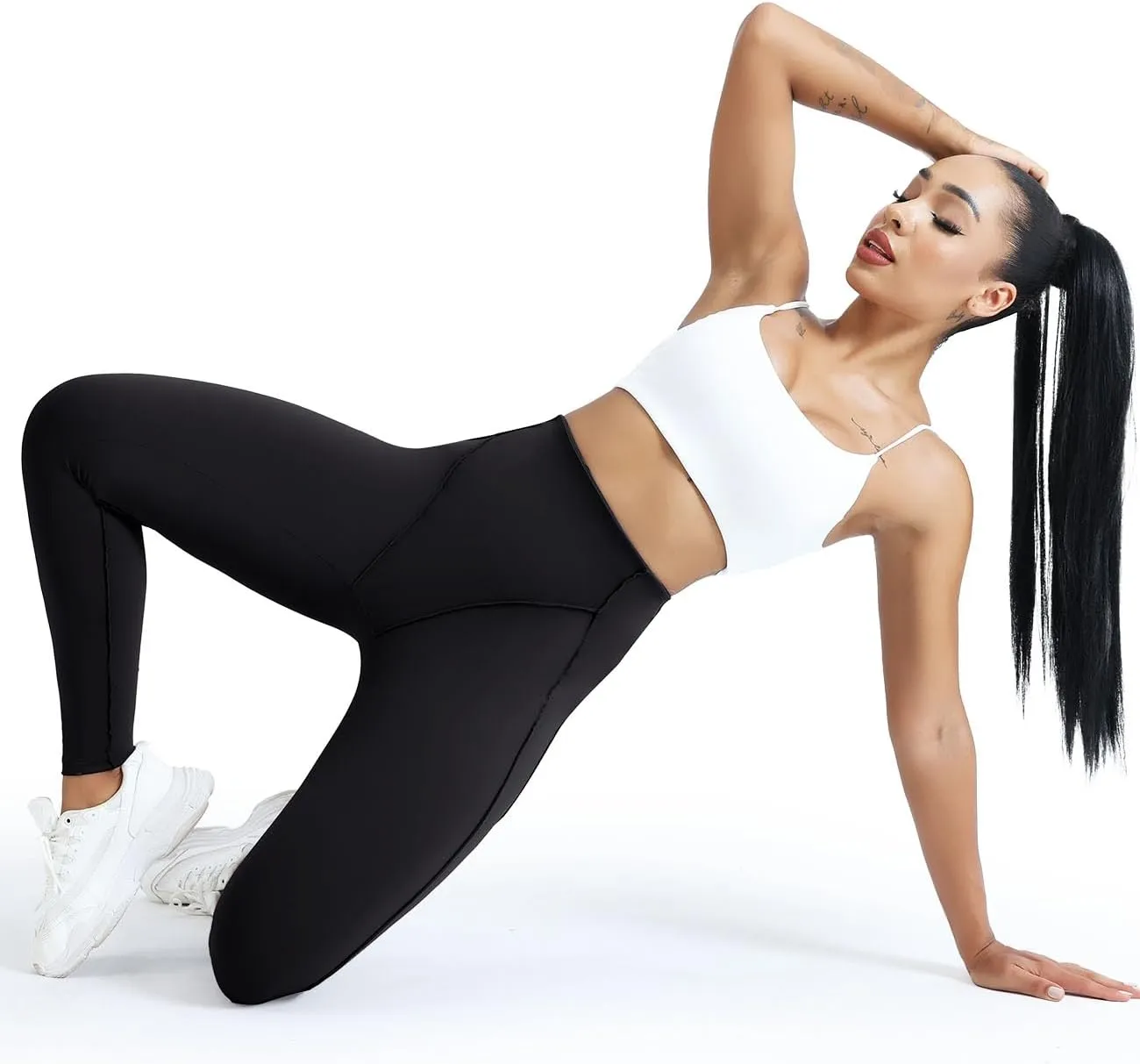SEASUM Butt Lifting Leggings for Women High Waisted Workout Gym Compression Tummy Control Exposed Lined Seams Yoga Pants