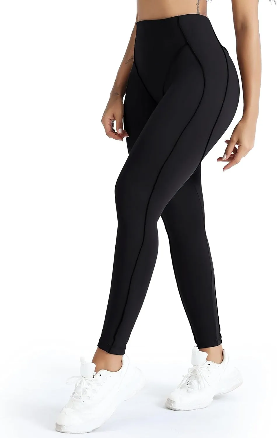 SEASUM Butt Lifting Leggings for Women High Waisted Workout Gym Compression Tummy Control Exposed Lined Seams Yoga Pants