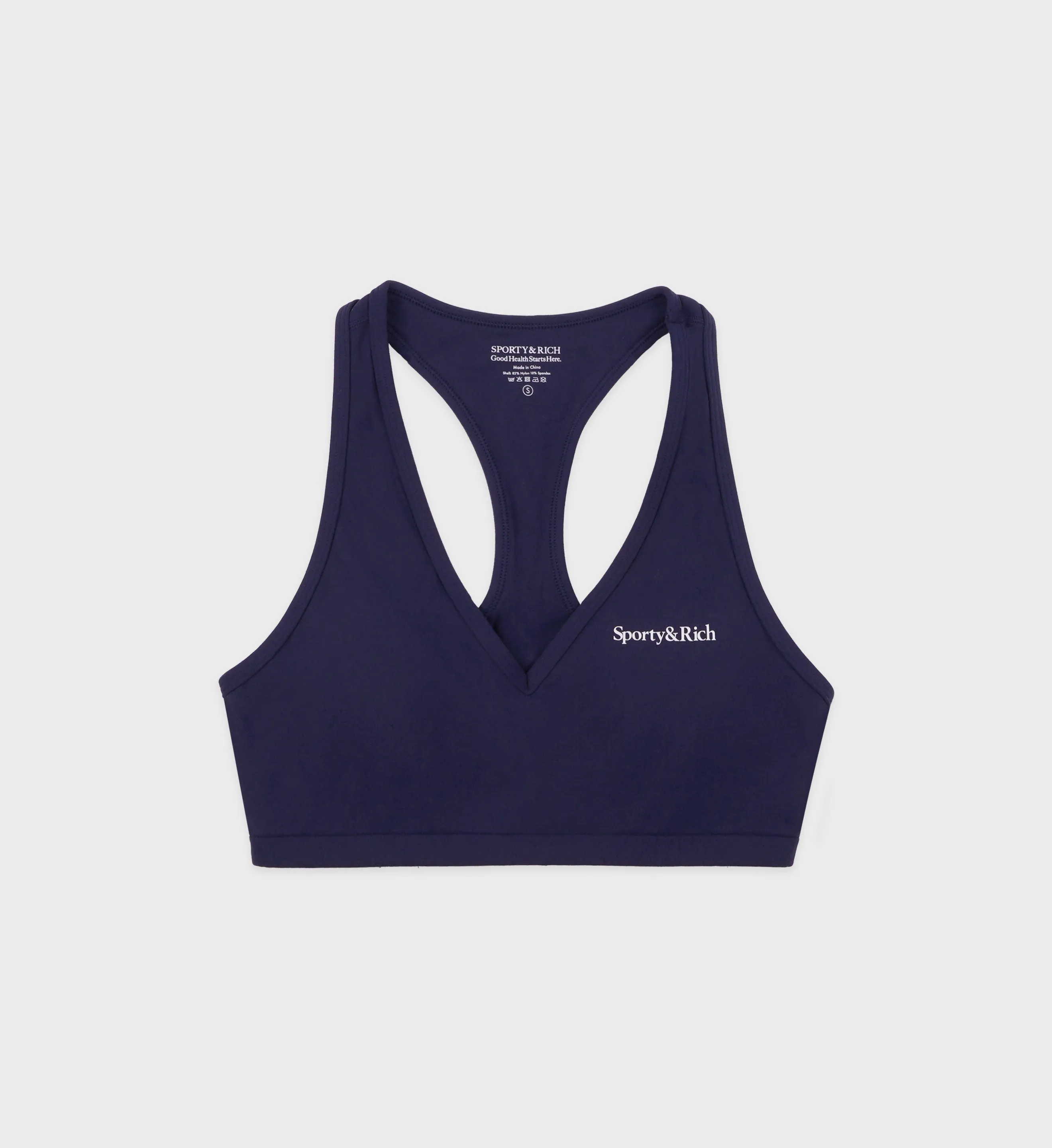 Serif Logo V-Neck Sports Bra - Navy/White