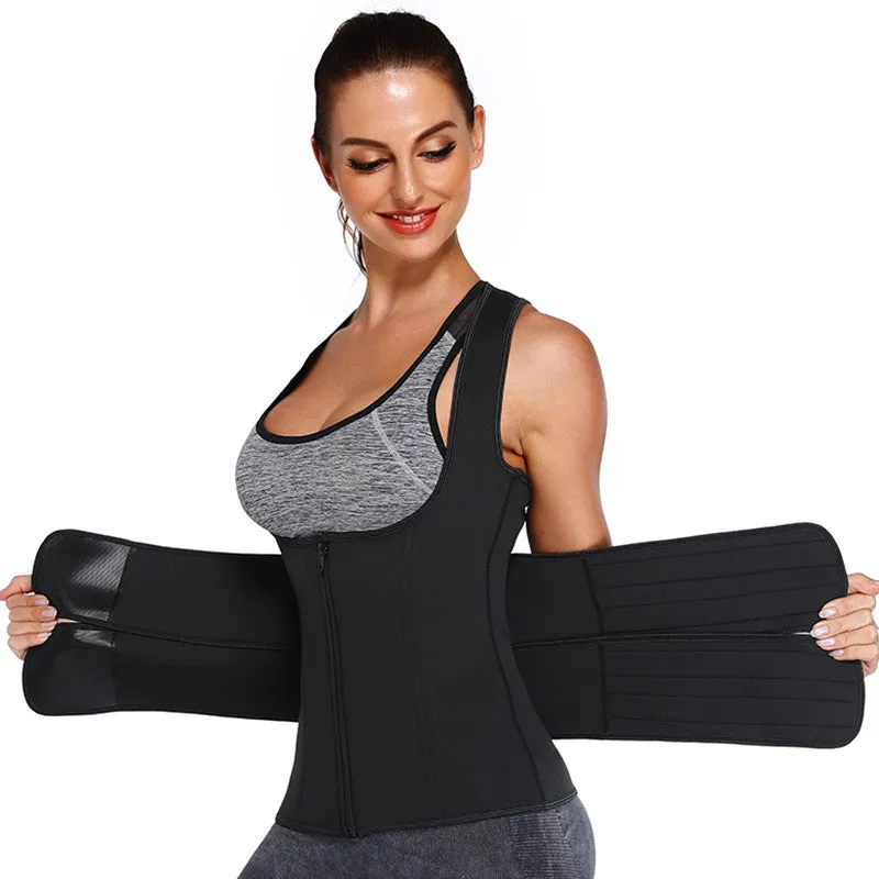 Sexy Ladie's Zippered Double Belts Waist Corset For Weight Loss Workout