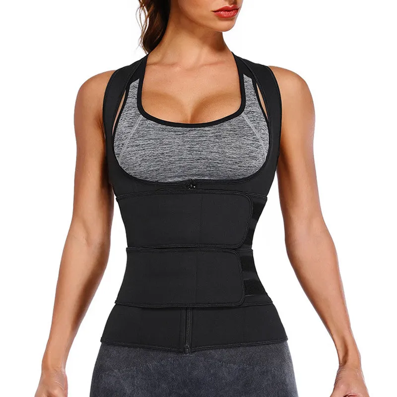Sexy Ladie's Zippered Double Belts Waist Corset For Weight Loss Workout