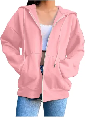 SHAOBGE Womens Zip Up Hoodies Long Sleeve Fall Oversized Sweatshirts Fleece Y2K Jacket with Pockets 2024 Fashion Clothes
