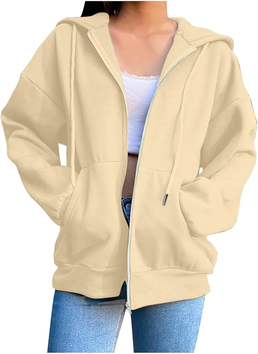 SHAOBGE Womens Zip Up Hoodies Long Sleeve Fall Oversized Sweatshirts Fleece Y2K Jacket with Pockets 2024 Fashion Clothes