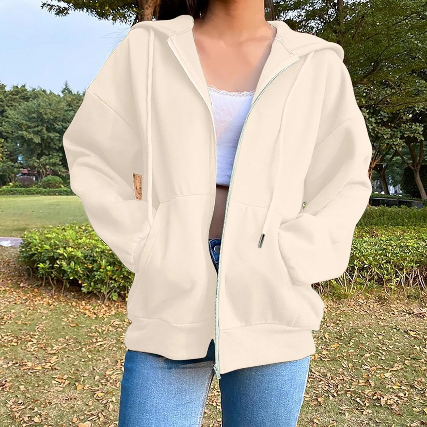 SHAOBGE Womens Zip Up Hoodies Long Sleeve Fall Oversized Sweatshirts Fleece Y2K Jacket with Pockets 2024 Fashion Clothes