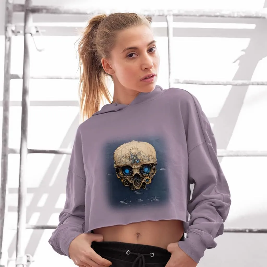 Skull Face Concept Art Women's Cropped Fleece Hoodie - Unique Graphic Cropped Hoodie for Women