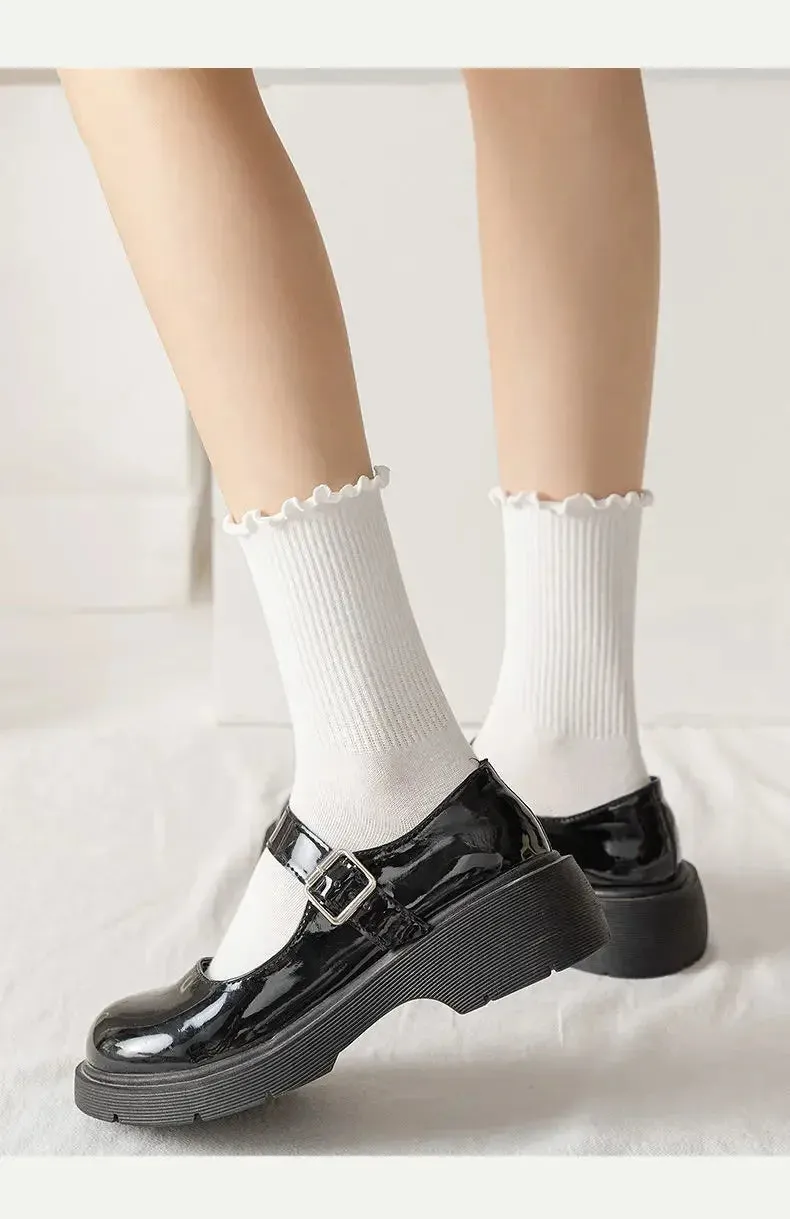 Socks for Women Ruffle Cotton Middle Tube Ankle