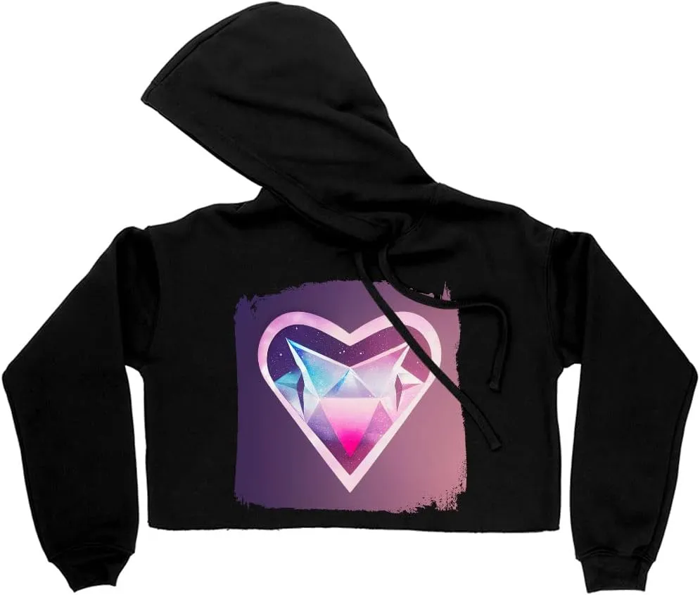 Space Heart Women's Cropped Fleece Hoodie - Galaxy Cropped Hoodie for Women - Graphic Hooded Sweatshirt