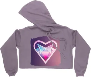 Space Heart Women's Cropped Fleece Hoodie - Galaxy Cropped Hoodie for Women - Graphic Hooded Sweatshirt