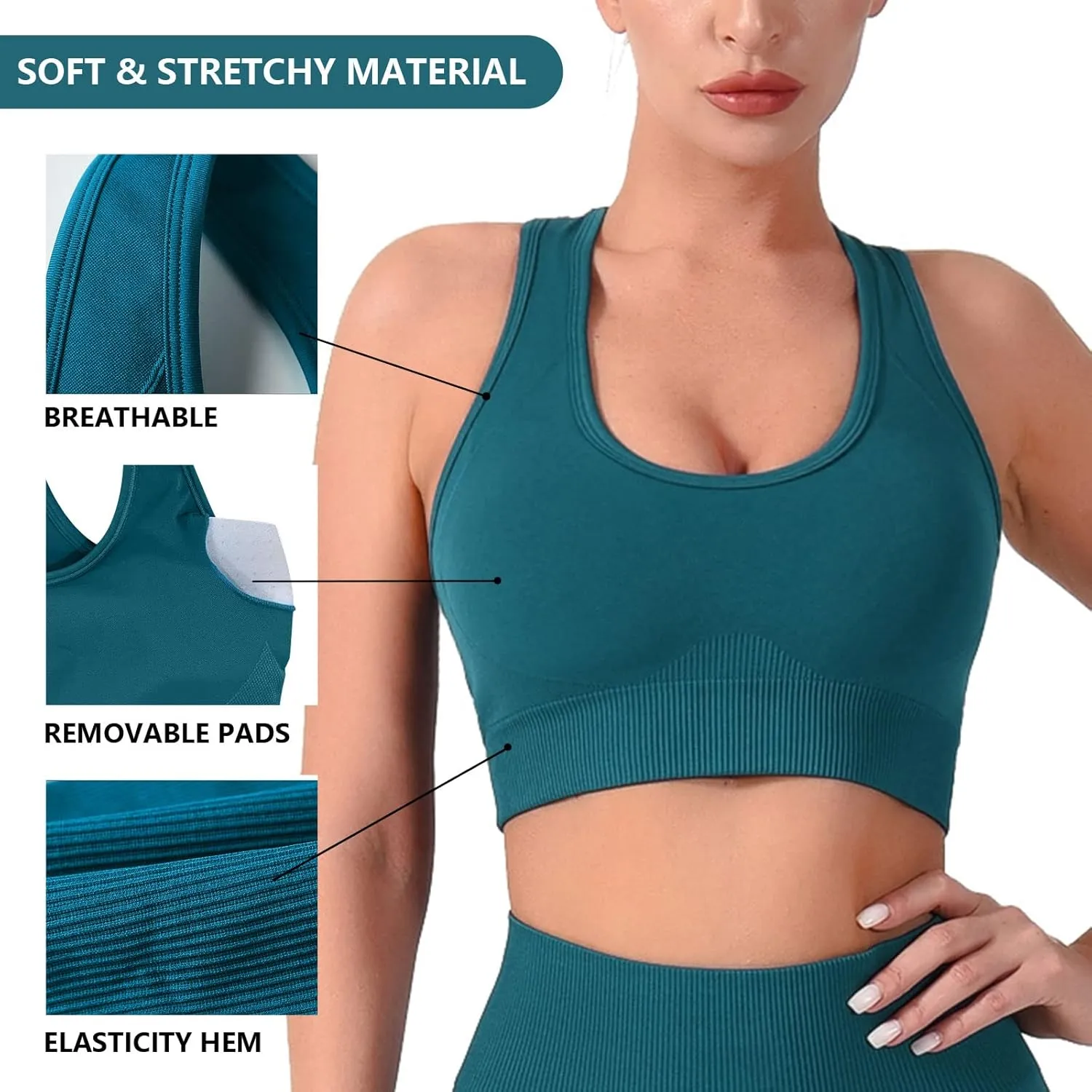 Sports Bras for Women High Support, Seamless Padded Racerback Sports Bras for Yoga Gym Running and Workout