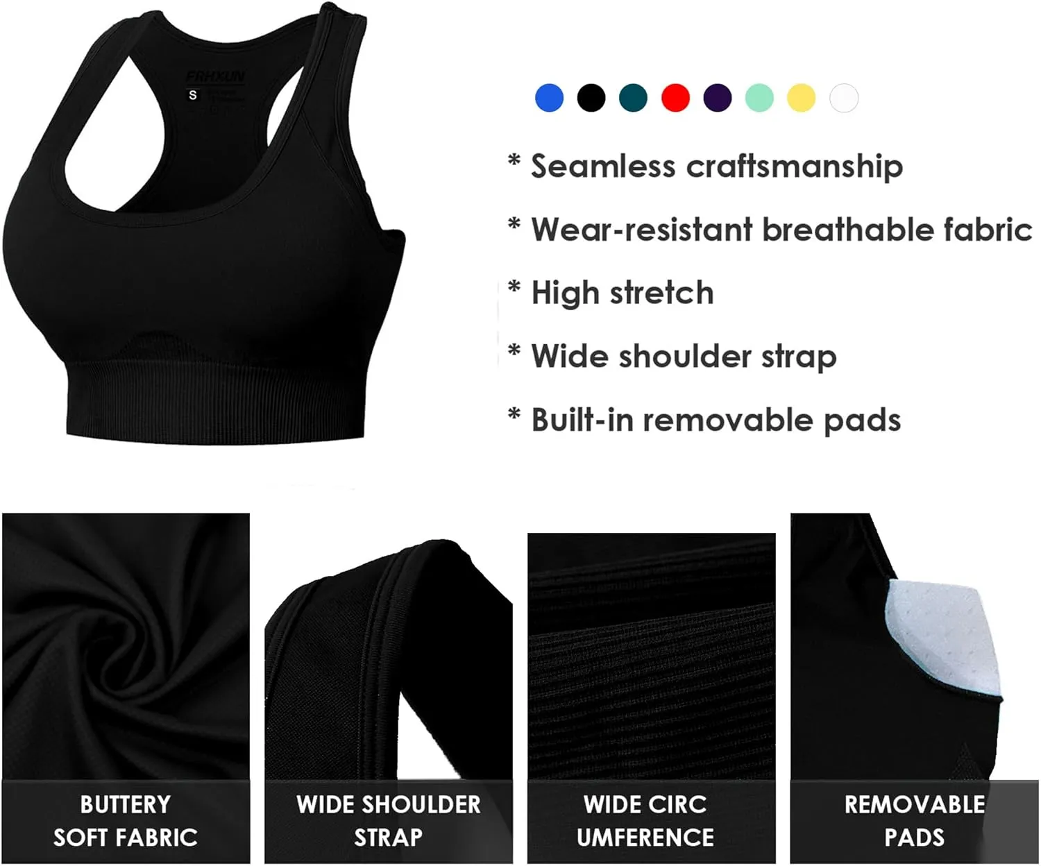 Sports Bras for Women High Support, Seamless Padded Racerback Sports Bras for Yoga Gym Running and Workout