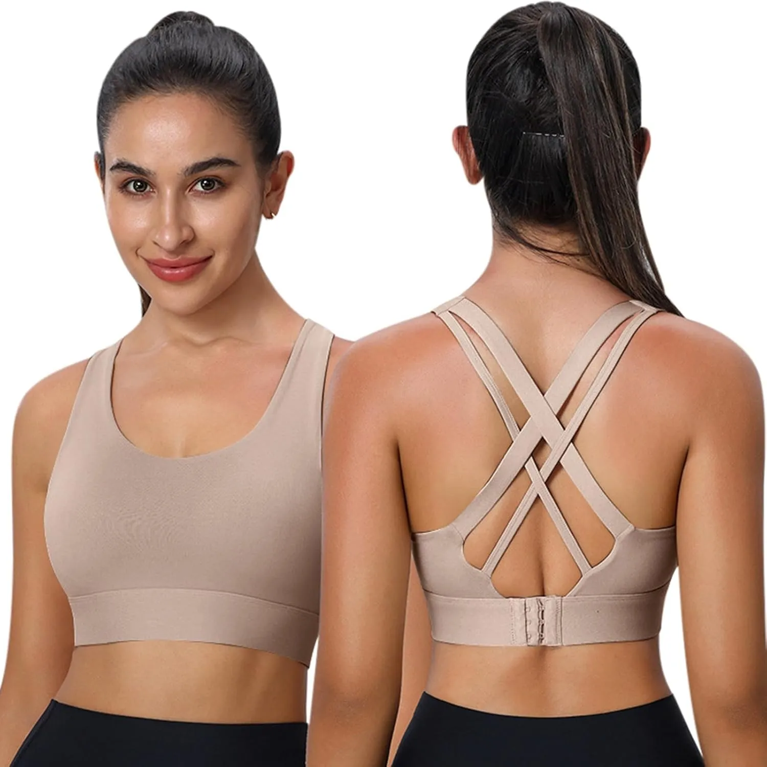 Sports Bras for Women High SupportCriss-Cross Back Strappy High Impact BraBreathable Elastic Workout Yoga Bras