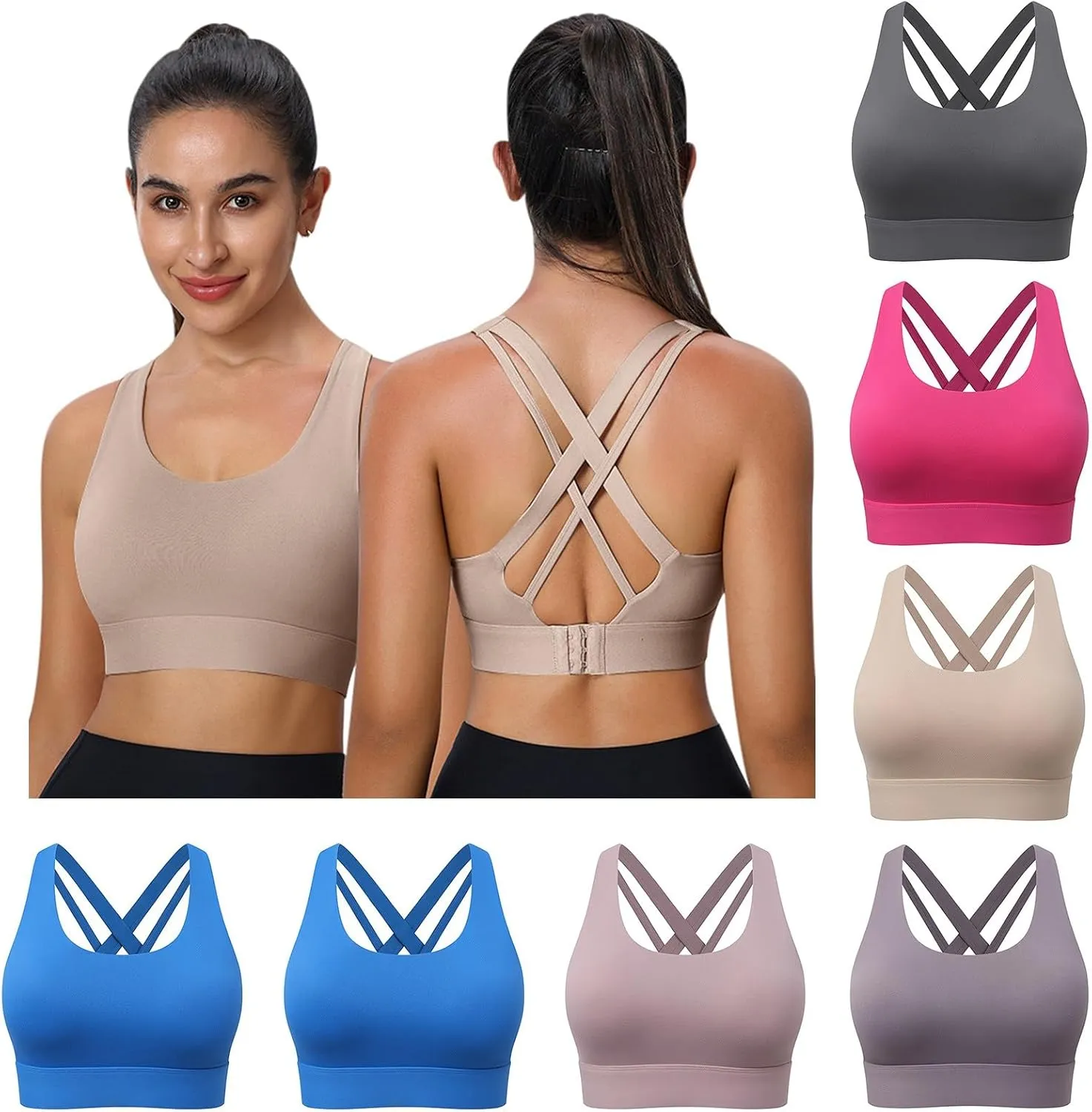 Sports Bras for Women High SupportCriss-Cross Back Strappy High Impact BraBreathable Elastic Workout Yoga Bras
