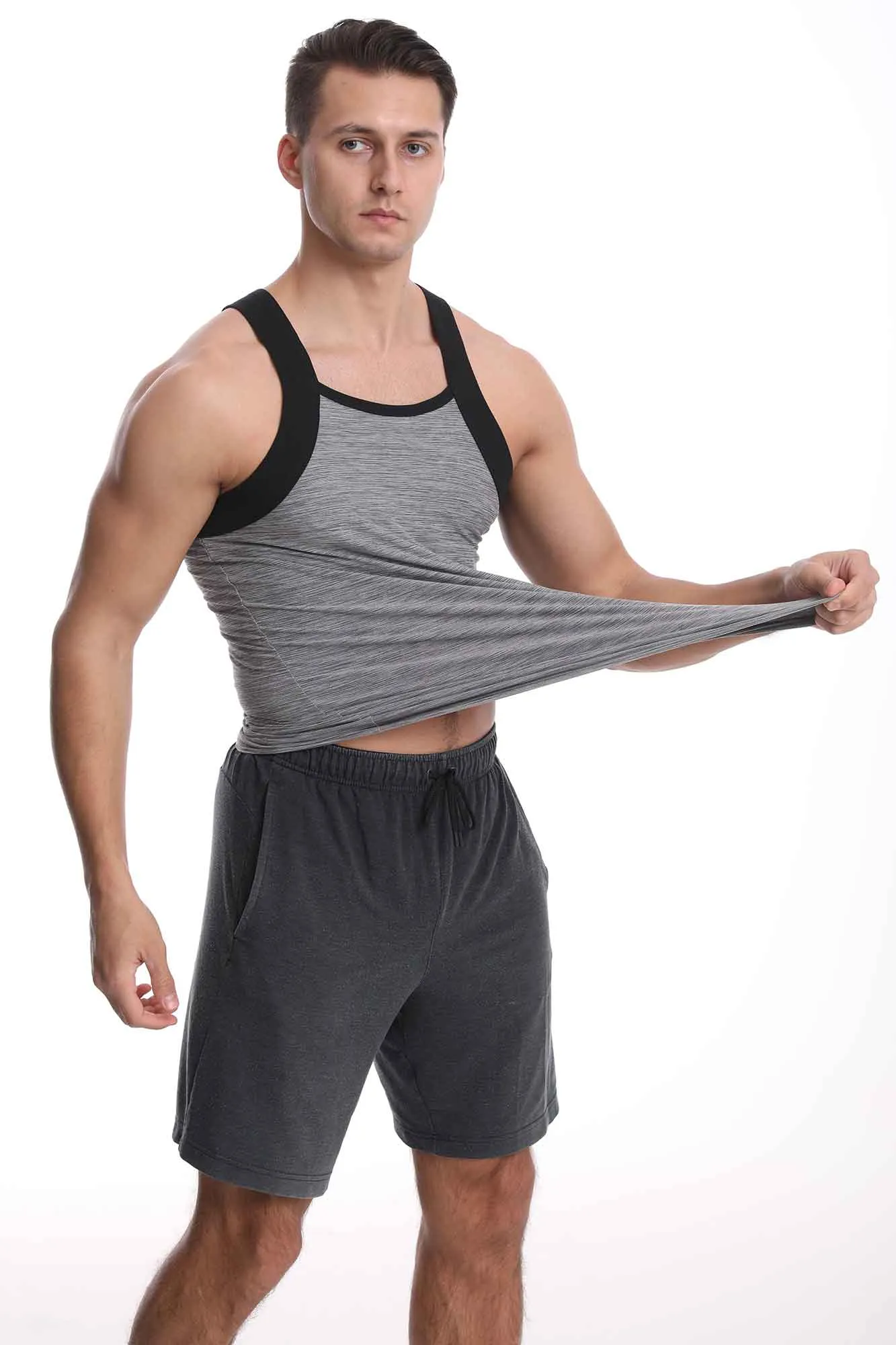 Square Cut G-unit Style Tank Top | Athletic Dry Fit Contrast Color | Men's (3 Pack)