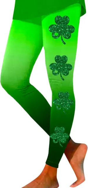 St Patricks Day Leggings for Women High Waist Green Clover Leaves Leggings Lucky Irish Shamrock Tights Soft Yoga Pants