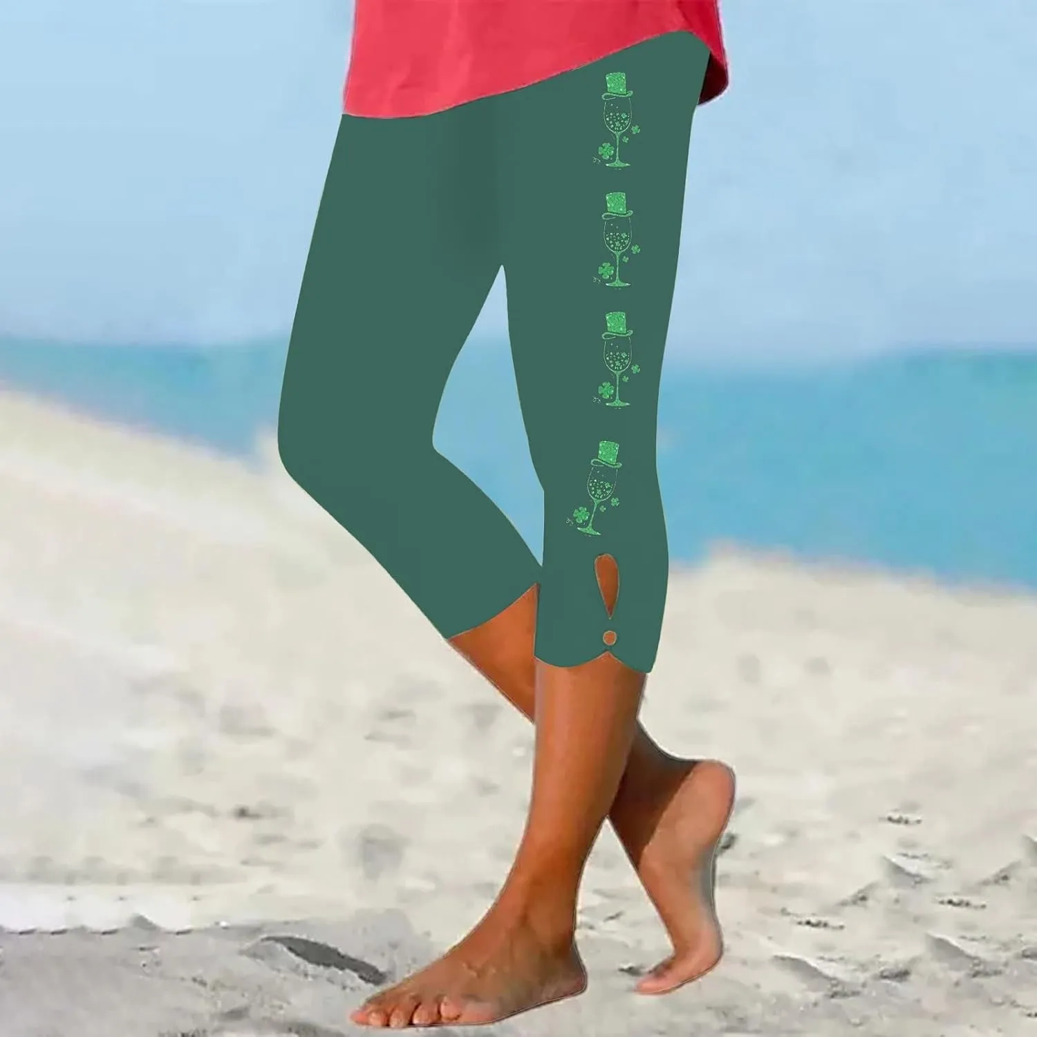 St Patricks Day Leggings for Women Shamrock Irish Outfit Capri Stretchy Casual High Waist Irish Green Yoga Workout Pants