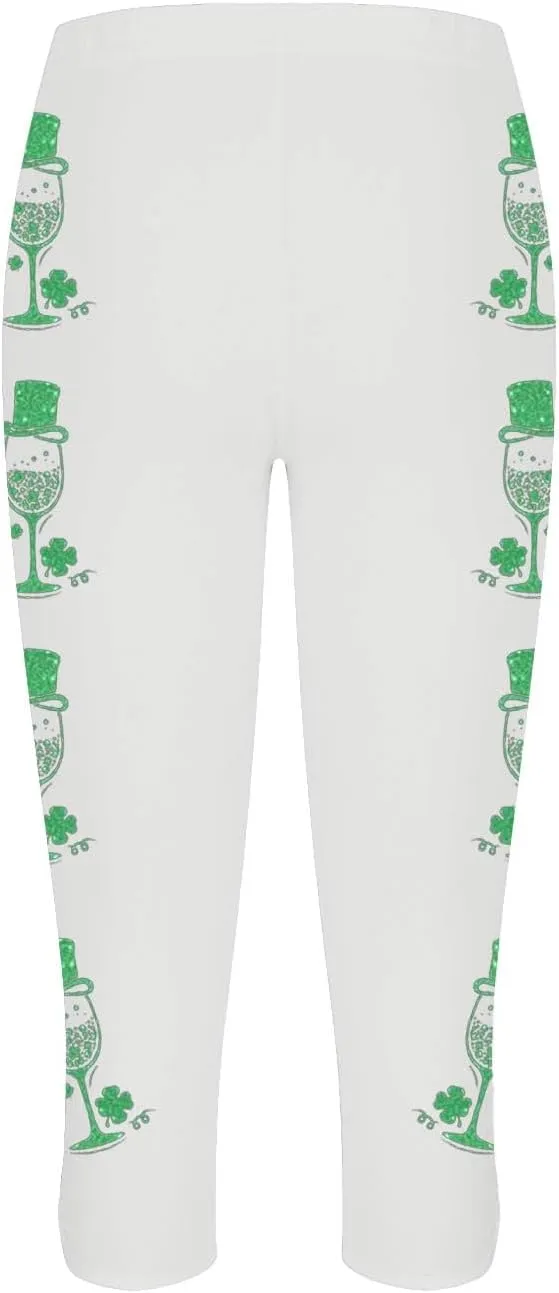 St Patricks Day Leggings for Women Shamrock Irish Outfit Capri Stretchy Casual High Waist Irish Green Yoga Workout Pants