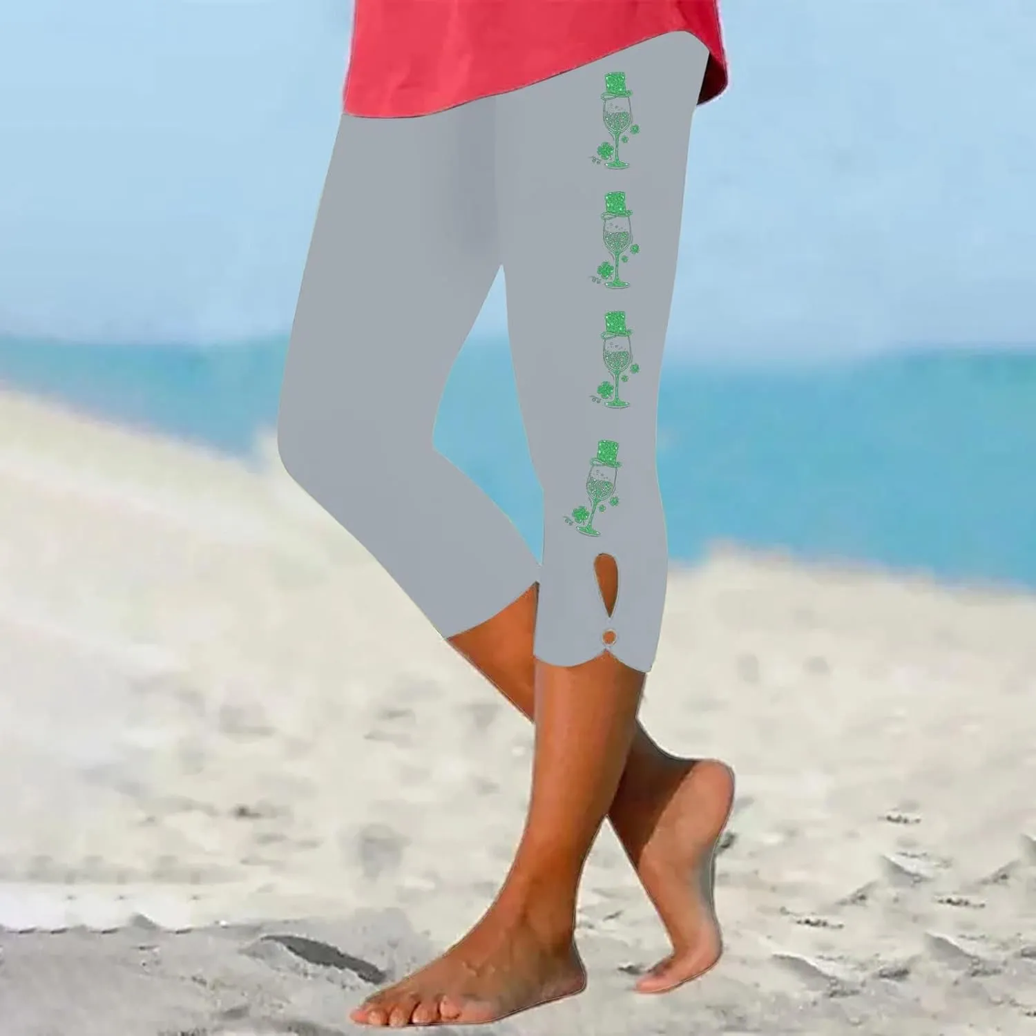 St Patricks Day Leggings for Women Shamrock Irish Outfit Capri Stretchy Casual High Waist Irish Green Yoga Workout Pants