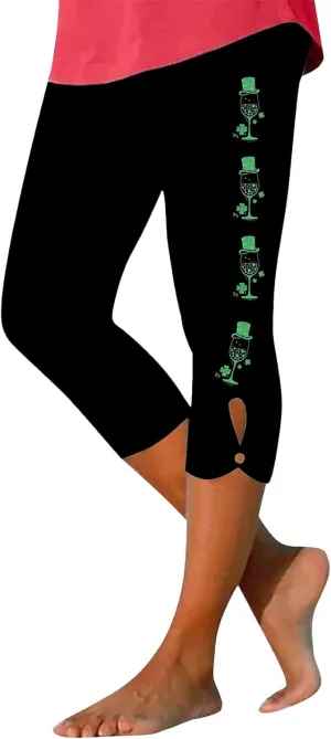 St Patricks Day Leggings for Women Shamrock Irish Outfit Capri Stretchy Casual High Waist Irish Green Yoga Workout Pants