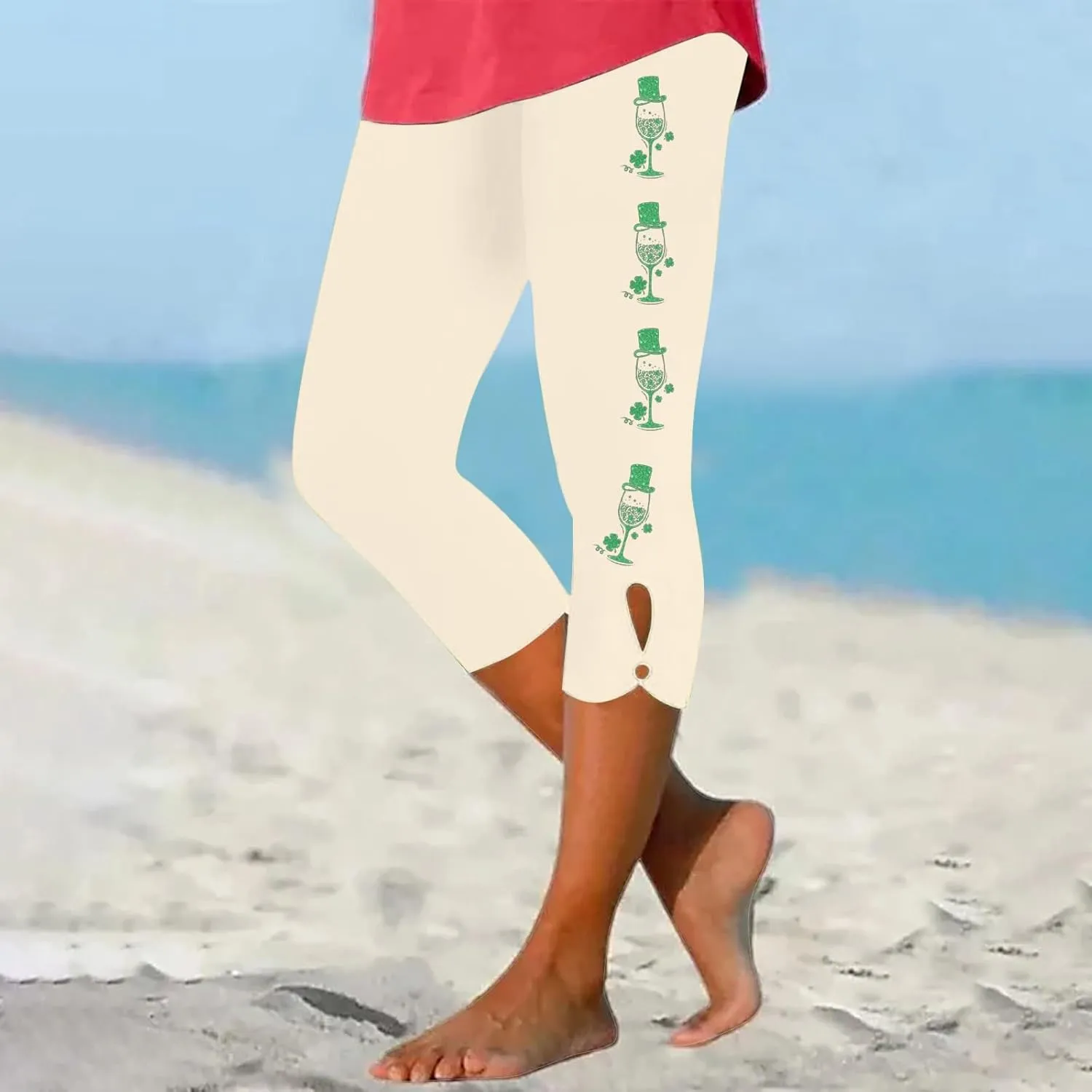St Patricks Day Leggings for Women Shamrock Irish Outfit Capri Stretchy Casual High Waist Irish Green Yoga Workout Pants