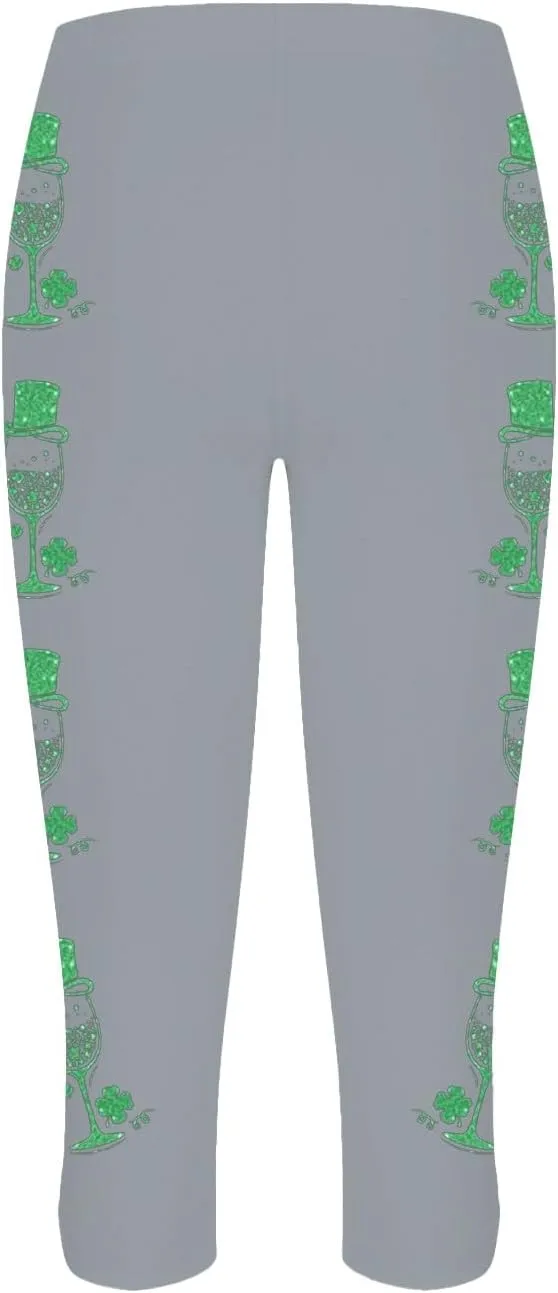 St Patricks Day Leggings for Women Shamrock Irish Outfit Capri Stretchy Casual High Waist Irish Green Yoga Workout Pants