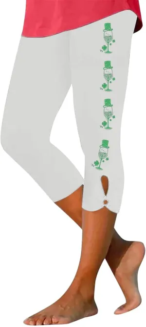 St Patricks Day Leggings for Women Shamrock Irish Outfit Capri Stretchy Casual High Waist Irish Green Yoga Workout Pants