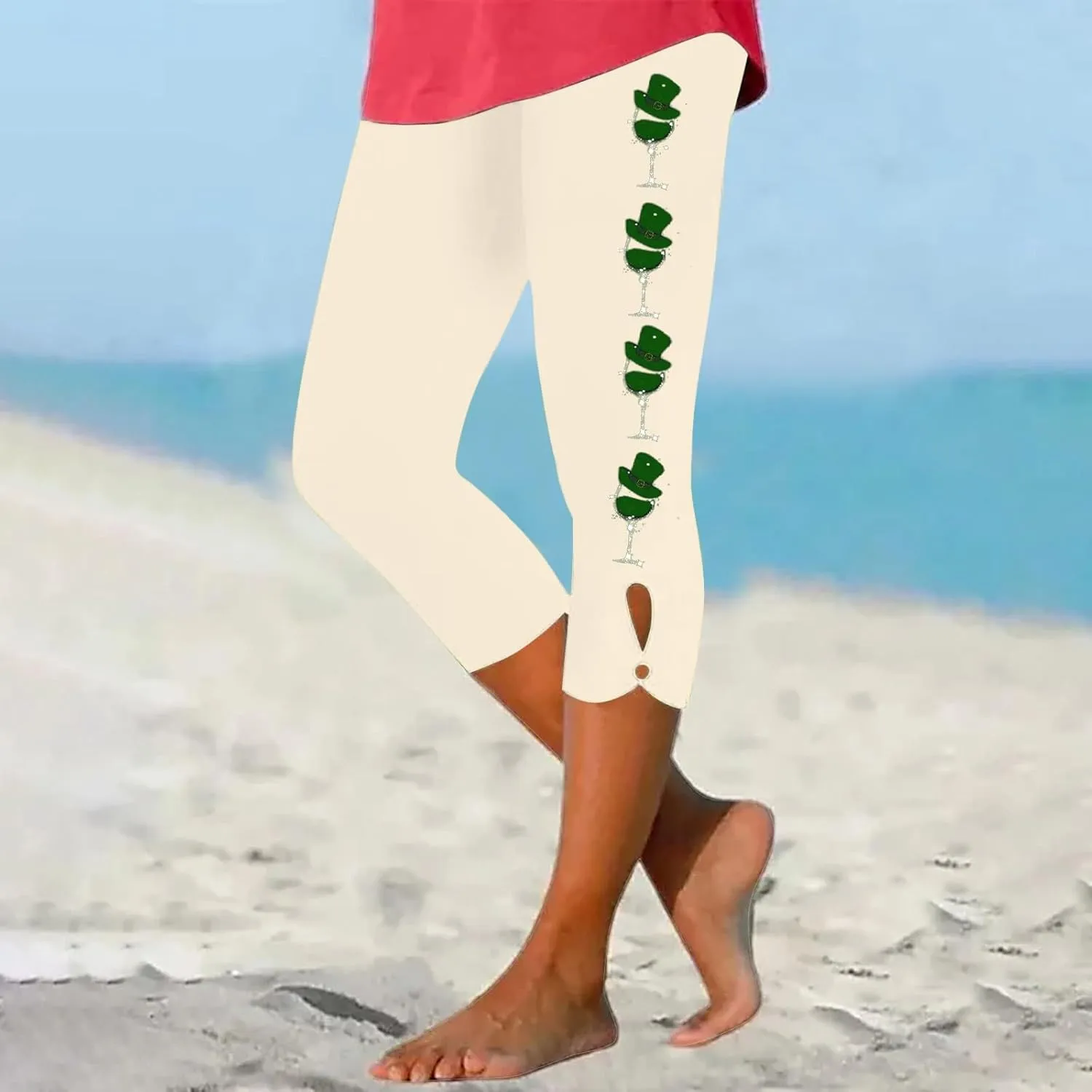 St Patricks Day Leggings for Women Shamrock Irish Outfit Capri Stretchy Casual High Waist Irish Green Yoga Workout Pants
