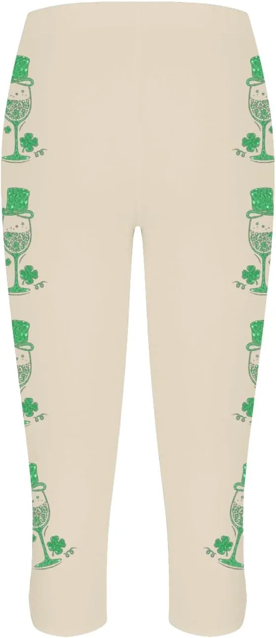 St Patricks Day Leggings for Women Shamrock Irish Outfit Capri Stretchy Casual High Waist Irish Green Yoga Workout Pants