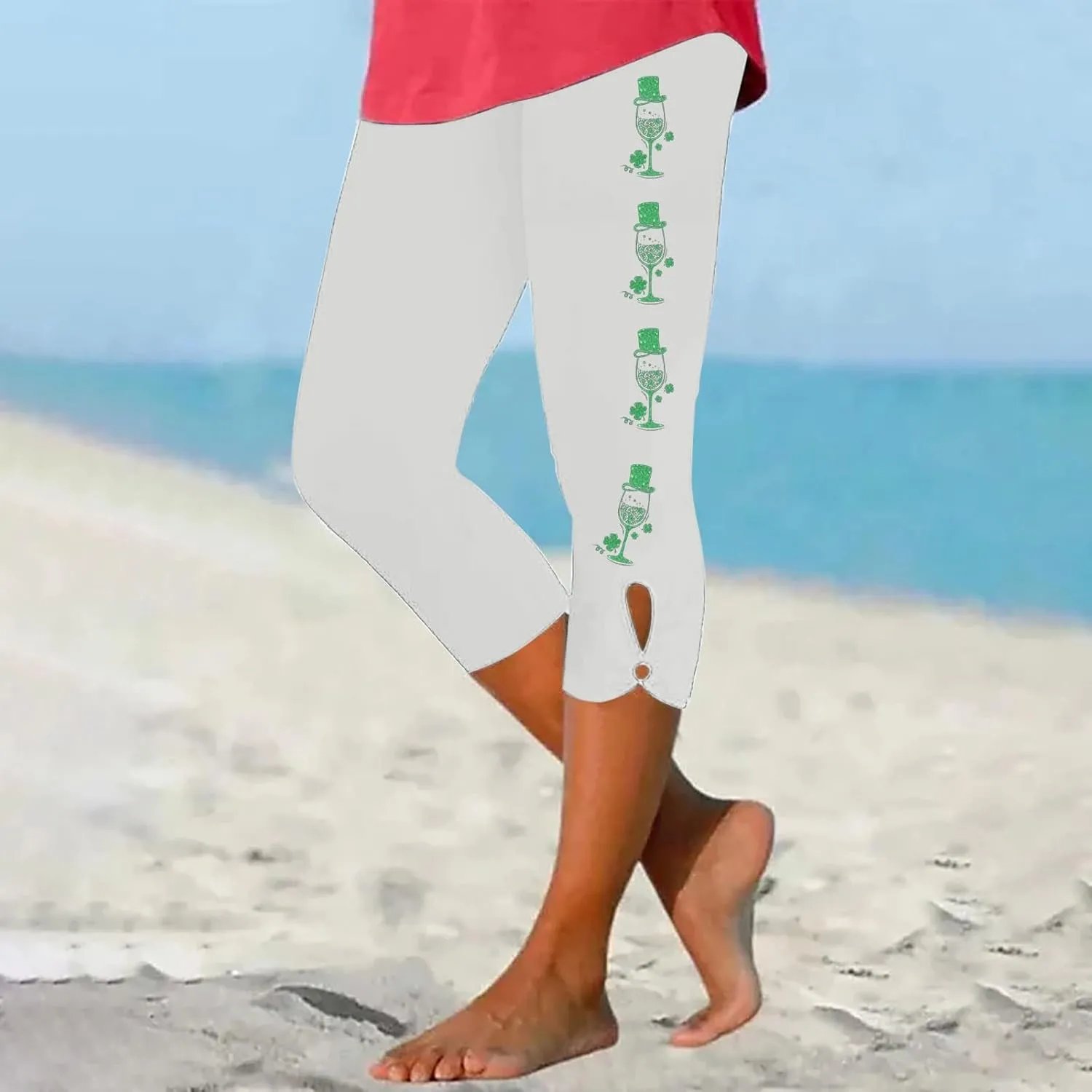 St Patricks Day Leggings for Women Shamrock Irish Outfit Capri Stretchy Casual High Waist Irish Green Yoga Workout Pants